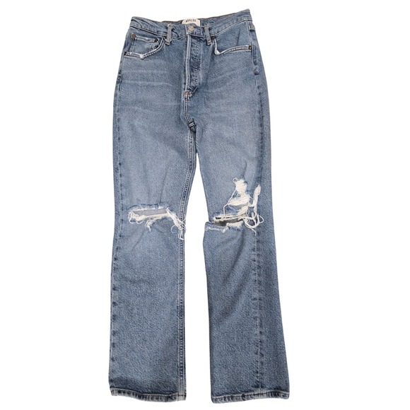 Agolde Denim - AGOLDE Riley High Rise Straight Jeans Light Wash Distressed‎ Size   25